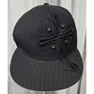 Explicit Hat/Cap L/XL Fitted  Black Embroidered Cross Design Y2K Style